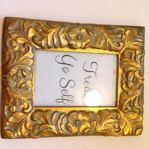 Treat Yo Self antique aged gold tone textured photo frame 6x4”